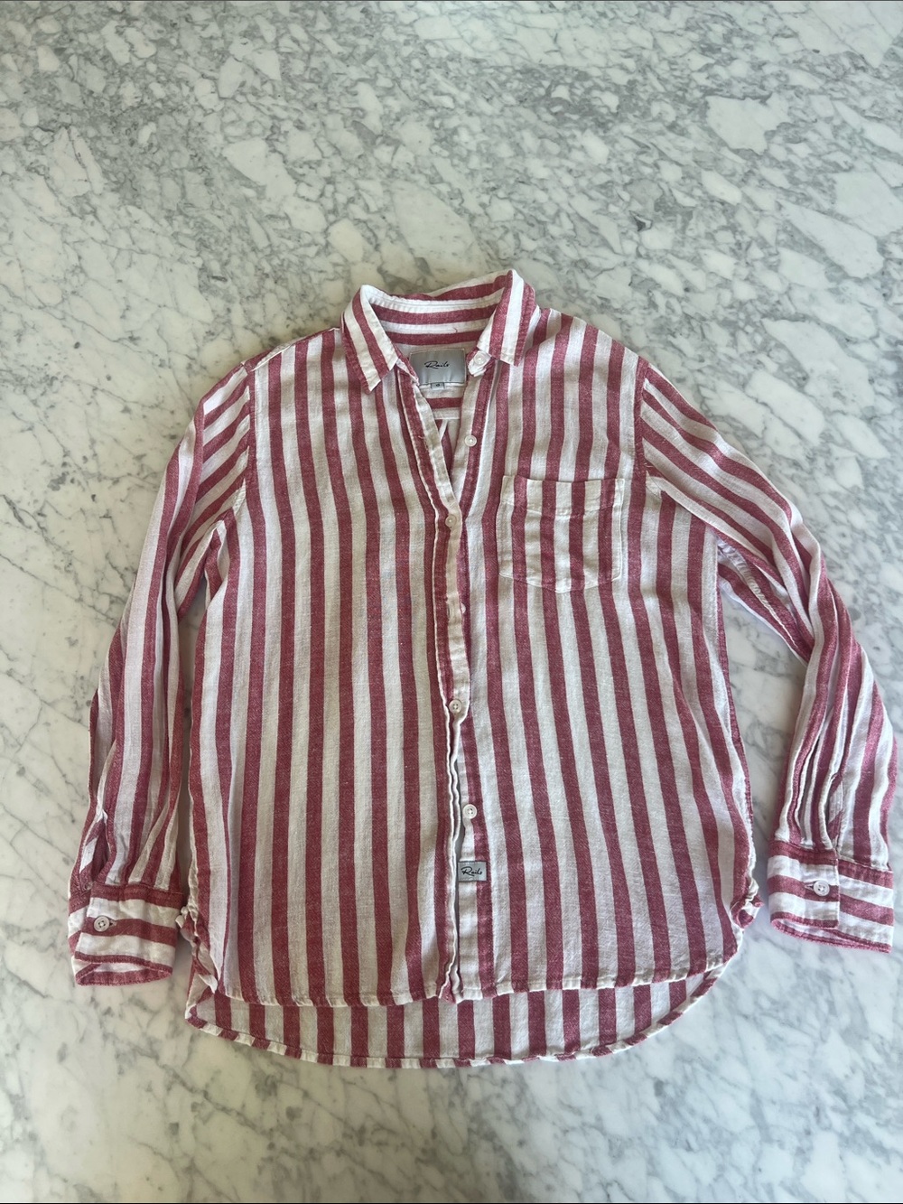 Rails Kids Red and White Vertical Stripe Button-Down Shirt